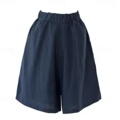 Women's Cotton Linen Shorts Wide Leg Shorts Fashion Knee Length Solid Color Side Pockets Wide Leg Comfort Inelastic Casual Daily Black Red Navy Blue Green Loose Fit