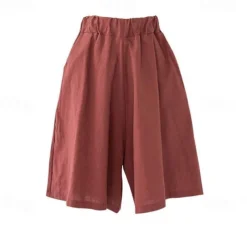 Women's Cotton Linen Shorts Wide Leg Shorts Fashion Knee Length Solid Color Side Pockets Wide Leg Comfort Inelastic Casual Daily Black Red Navy Blue Green Loose Fit