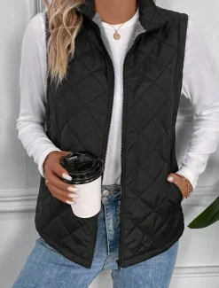 Women's Cotton Linen Vest Shrugs Daily Basic Modern Sleeveless Turtleneck Black Spring Fall Winter