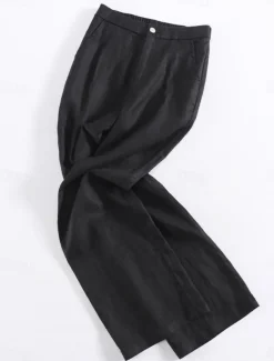 Women's Cotton Linen Wide Leg Chinos Ethnic Style Basic Casual Full Length Medium Waist Plain Pocket Comfort Outdoor Inelastic Causal Daily Black White Green Khaki Summer Spring Regular Fit