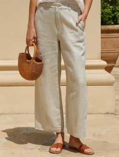 Women's Cotton Linen Wide Leg Chinos Ethnic Style Basic Casual Full Length Medium Waist Plain Pocket Comfort Outdoor Inelastic Causal Daily Black White Green Khaki Summer Spring Regular Fit