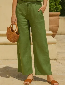 Women's Cotton Linen Wide Leg Chinos Ethnic Style Basic Casual Full Length Medium Waist Plain Pocket Comfort Outdoor Inelastic Causal Daily Black White Green Khaki Summer Spring Regular Fit