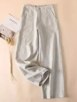 Women's Cotton Linen Wide Leg Chinos Ethnic Style Basic Casual Full Length Medium Waist Plain Pocket Comfort Outdoor Inelastic Causal Daily Black White Green Khaki Summer Spring Regular Fit