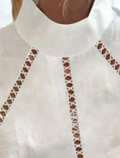 Women's Cotton Linen/Linen Like Shirt Solid Color Bohemia Daily Stylish Long Sleeve Shirt Collar Regular Tops Daily Holiday Going out Patchwork White Summer Spring