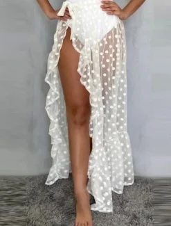 Women's Cover Up Maxi Skirts Mesh Polka Dot Holiday Beach Summer Vacation Fashion Sexy Holiday Black White Beige