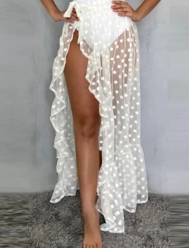 Women's Cover Up Maxi Skirts Mesh Polka Dot Holiday Beach Summer Vacation Fashion Sexy Holiday Black White Beige