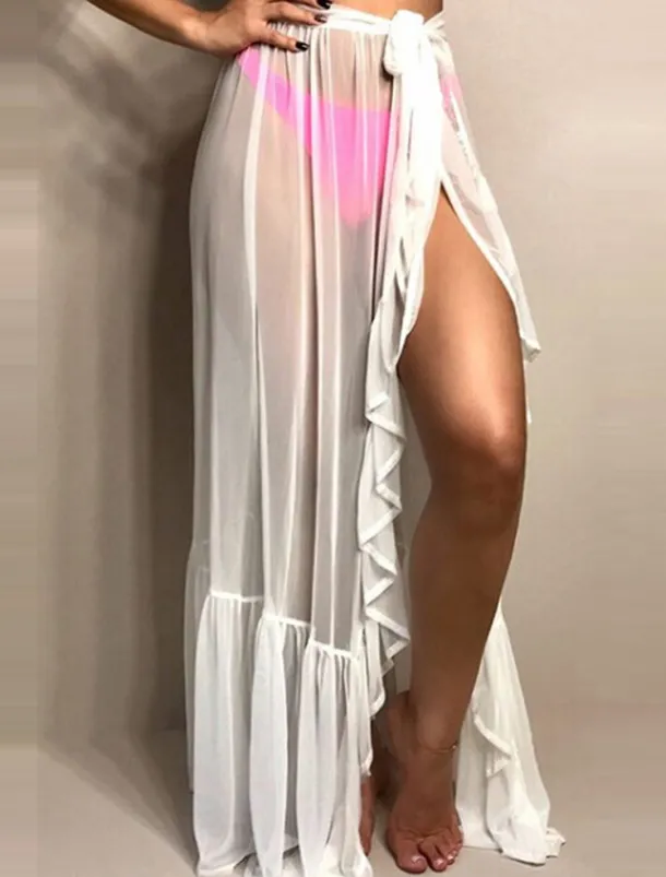 Women's Cover Up Maxi Skirts Mesh Polka Dot Holiday Beach Summer Vacation Fashion Sexy Holiday Black White Beige