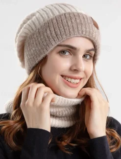 Women's Cozy and Stylish Knitted Beanie and Scarf Set with Fleece Lining and Ear Flaps - Warm and Cozy for Winter