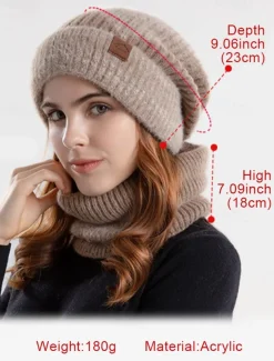 Women's Cozy and Stylish Knitted Beanie and Scarf Set with Fleece Lining and Ear Flaps - Warm and Cozy for Winter