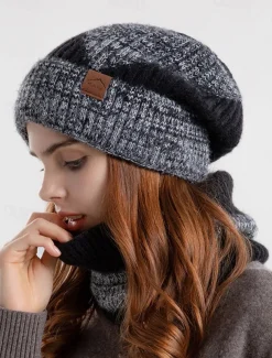 Women's Cozy and Stylish Knitted Beanie and Scarf Set with Fleece Lining and Ear Flaps - Warm and Cozy for Winter