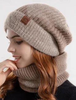 Women's Cozy and Stylish Knitted Beanie and Scarf Set with Fleece Lining and Ear Flaps - Warm and Cozy for Winter