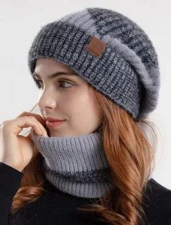 Women's Cozy and Stylish Knitted Beanie and Scarf Set with Fleece Lining and Ear Flaps - Warm and Cozy for Winter