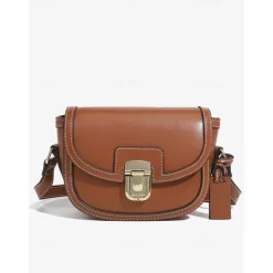 Women's Crossbody Bag – Vintage Leather Trim Small Shoulder Purse with Buckle Closure – Beige and Brown, Ideal for Daily Use and Travel