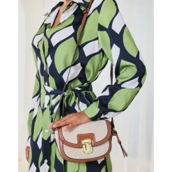 Women's Crossbody Bag – Vintage Leather Trim Small Shoulder Purse with Buckle Closure – Beige and Brown, Ideal for Daily Use and Travel