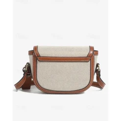 Women's Crossbody Bag – Vintage Leather Trim Small Shoulder Purse with Buckle Closure – Beige and Brown, Ideal for Daily Use and Travel