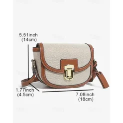 Women's Crossbody Bag – Vintage Leather Trim Small Shoulder Purse with Buckle Closure – Beige and Brown, Ideal for Daily Use and Travel