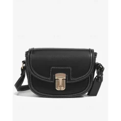 Women's Crossbody Bag – Vintage Leather Trim Small Shoulder Purse with Buckle Closure – Beige and Brown, Ideal for Daily Use and Travel