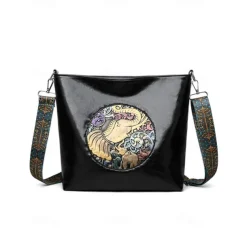 Women's Crossbody Bag Hobo Bag Shoulder Bags PU Leather Shopping Casual Daily Zipper Wide shoulder straps Large Capacity Lightweight Elephant Patchwork Brown