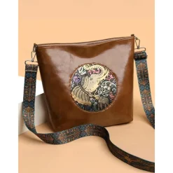 Women's Crossbody Bag Hobo Bag Shoulder Bags PU Leather Shopping Casual Daily Zipper Wide shoulder straps Large Capacity Lightweight Elephant Patchwork Brown
