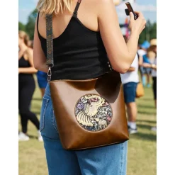 Women's Crossbody Bag Hobo Bag Shoulder Bags PU Leather Shopping Casual Daily Zipper Wide shoulder straps Large Capacity Lightweight Elephant Patchwork Brown