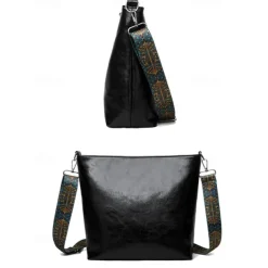 Women's Crossbody Bag Hobo Bag Shoulder Bags PU Leather Shopping Casual Daily Zipper Wide shoulder straps Large Capacity Lightweight Elephant Patchwork Brown