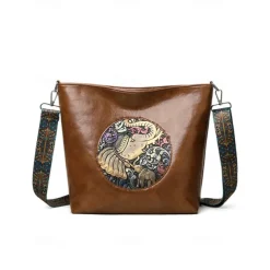 Women's Crossbody Bag Hobo Bag Shoulder Bags PU Leather Shopping Casual Daily Zipper Wide shoulder straps Large Capacity Lightweight Elephant Patchwork Brown