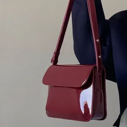 Women's Crossbody Bag Patent Leather PU Leather Office Daily Waterproof Breathable Durable Solid Color Black Red