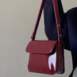 Women's Crossbody Bag Patent Leather PU Leather Office Daily Waterproof Breathable Durable Solid Color Black Red