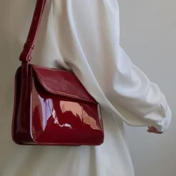 Women's Crossbody Bag Patent Leather PU Leather Office Daily Waterproof Breathable Durable Solid Color Black Red