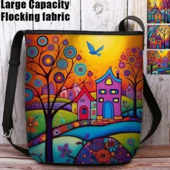 Women's Crossbody Bag Shoulder Bag Bucket Bag Oxford Cloth Nylon Shopping Daily Holiday Print Large Capacity Waterproof Lightweight Flower Outdoor Scene Yellow Blue Purple