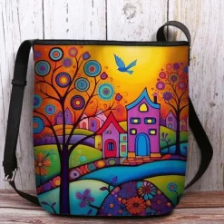 Women's Crossbody Bag Shoulder Bag Bucket Bag Oxford Cloth Nylon Shopping Daily Holiday Print Large Capacity Waterproof Lightweight Flower Outdoor Scene Yellow Blue Purple