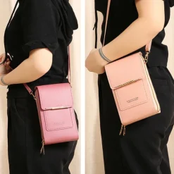 Women's Crossbody Bag Wallet Coin Purse Mobile Phone Bag Credit Card Holder Wallet PU Leather Daily Holiday Zipper Touchscreen Adjustable Lightweight Solid Color Black Light Pink Dusty Rose