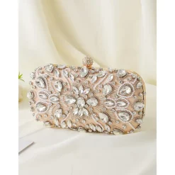 Women's Crystal-Embellished Clutch Bag, Elegant Evening Handbag with Pearl and Rhinestone Detailing, Perfect for Weddings, Parties, and Formal Events Black Silver Gold