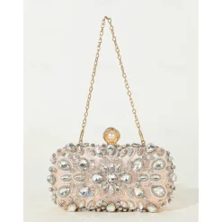 Women's Crystal-Embellished Clutch Bag, Elegant Evening Handbag with Pearl and Rhinestone Detailing, Perfect for Weddings, Parties, and Formal Events Black Silver Gold