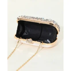 Women's Crystal-Embellished Clutch Bag, Elegant Evening Handbag with Pearl and Rhinestone Detailing, Perfect for Weddings, Parties, and Formal Events Black Silver Gold