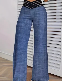 Women's Culottes Wide Leg Chinos Vacation Vintage Ethnic Style Full Length High Waist Solid Color Hole Comfy Breathable Soft Micro-elastic Outdoor Vacation Casual Navy Denim Blue Black Olive Green