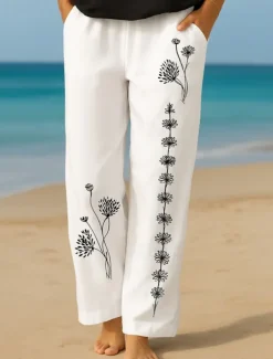 Women's Culottes Wide Leg Vacation Vintage Ethnic Style Full Length High Waist Floral Graphic Quick Dry Breathability Soft Inelastic Formal Outdoor Vacation Black White Pink Summer Spring