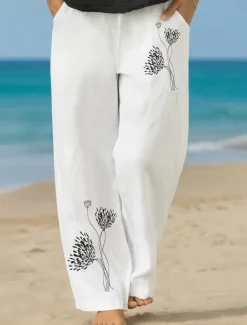 Women's Culottes Wide Leg Vacation Vintage Ethnic Style Full Length High Waist Floral Graphic Quick Dry Breathability Soft Inelastic Formal Outdoor Vacation Black White Pink Summer Spring