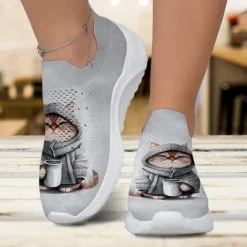 Women's Cute Cat Print Slip-On Sneakers, Lightweight and Breathable Walking Shoes, Comfortable and Stylish Casual Footwear, Perfect for Daily Wear