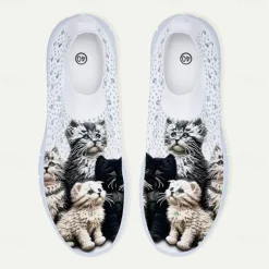 Women's Cute Cat Print Sneakers – Cozy Slip-On Shoes with Adorable Kitten Design for Everyday Casual Wear