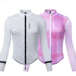 Women's Cycling Jacket Cycling Jersey Color Block Long Sleeve Bike Jersey Raincoat with 3 Rear Pockets Mountain Bike MTB Quick Dry Breathable Sports White Pink Clothing Apparel