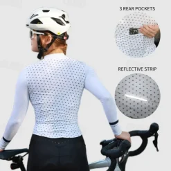 Women's Cycling Jacket Cycling Jersey Color Block Long Sleeve Bike Jersey Raincoat with 3 Rear Pockets Mountain Bike MTB Quick Dry Breathable Sports White Pink Clothing Apparel
