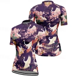 Women's Cycling Jersey Animal Flower Short Sleeve Bike Tee Tshirt Jersey with 3 Rear Pockets Mountain Bike MTB Quick Dry Anatomic Design Wicking Breathable Sports Black Red Navy Blue Clothing Apparel