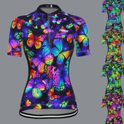 Women's Cycling Jersey Butterfly Short Sleeve Bike Jersey Top with 3 Rear Pockets Mountain Bike MTB Road Bike Cycling Quick Dry Reflective Strips Back Pocket Moisture Wicking Sports Yellow Red Blue