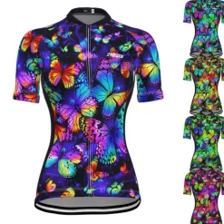 Women's Cycling Jersey Butterfly Short Sleeve Bike Jersey Top with 3 Rear Pockets Mountain Bike MTB Road Bike Cycling Quick Dry Reflective Strips Back Pocket Moisture Wicking Sports Yellow Red Blue