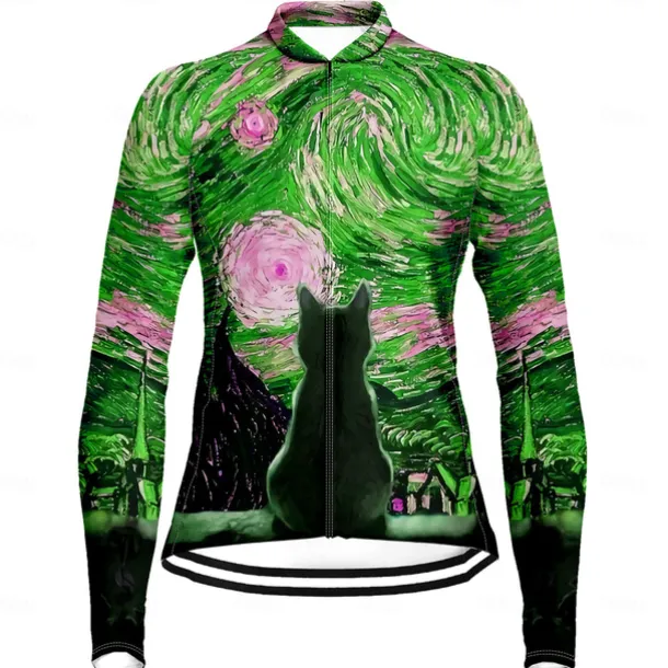 Women's Cycling Jersey Cat Funny Long Sleeve Bike Jersey Top with 3 Rear Pockets Mountain Bike MTB Road Bike Cycling Quick Dry Reflective Strips Back Pocket Moisture Wicking Sports Yellow Red Blue
