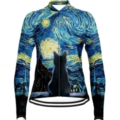Women's Cycling Jersey Cat Funny Long Sleeve Bike Jersey Top with 3 Rear Pockets Mountain Bike MTB Road Bike Cycling Quick Dry Reflective Strips Back Pocket Moisture Wicking Sports Yellow Red Blue