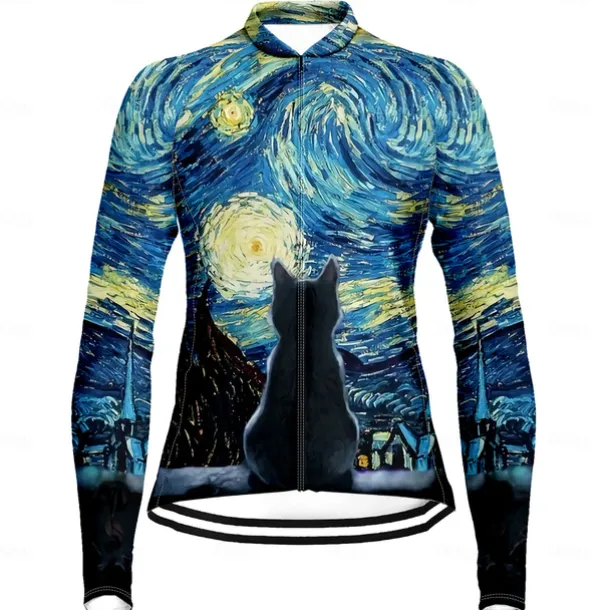 Women's Cycling Jersey Cat Funny Long Sleeve Bike Jersey Top with 3 Rear Pockets Mountain Bike MTB Road Bike Cycling Quick Dry Reflective Strips Back Pocket Moisture Wicking Sports Yellow Red Blue