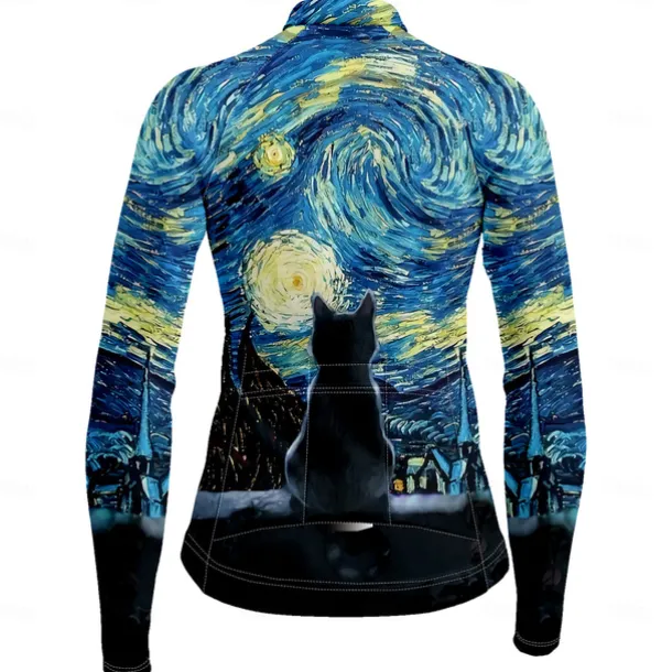 Women's Cycling Jersey Cat Funny Long Sleeve Bike Jersey Top with 3 Rear Pockets Mountain Bike MTB Road Bike Cycling Quick Dry Reflective Strips Back Pocket Moisture Wicking Sports Yellow Red Blue