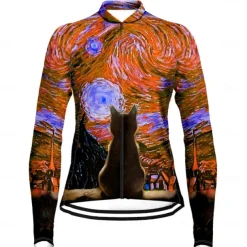 Women's Cycling Jersey Cat Funny Long Sleeve Bike Jersey Top with 3 Rear Pockets Mountain Bike MTB Road Bike Cycling Quick Dry Reflective Strips Back Pocket Moisture Wicking Sports Yellow Red Blue